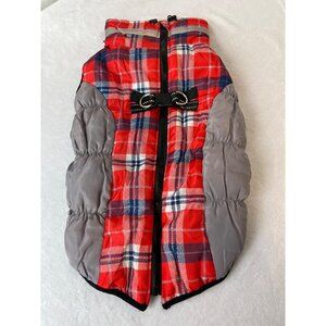BEAUTYZOO Dog Winter Coat With Harness Puffer Jacket Waterproof Red Plaid Large